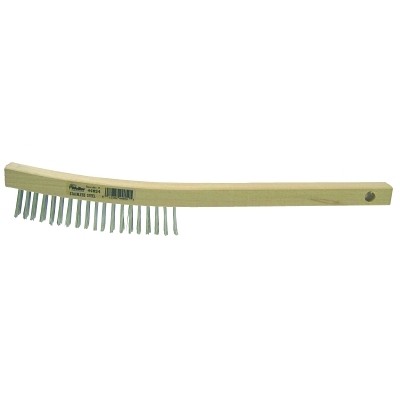 Curved Handle Scratch Brush, 14 in, 3 x 19 Rows, Stainless Steel Wire, Wood