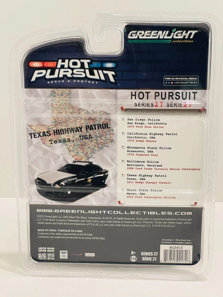 Greenlight Hot Pursuit Series 27 Texas Highway Patrol 2011 Dodge Charger 1/64 - Image 2 of 4