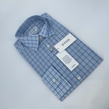 Eton Dress Shirt Mens M 15 1/2 - 39 Blue Plaid Poplin Contemporary Fit Button Up