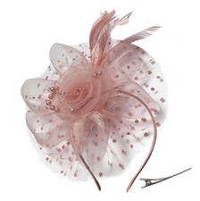 Womens Fascinators Tea Party Wedding Mesh Flower Pearl Feather Fascinator Hat...