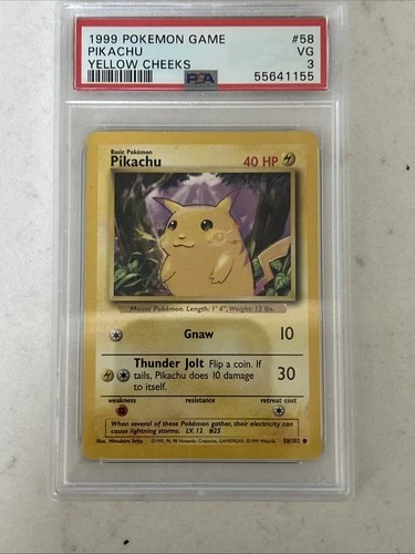 1999 Pokemon Game Pikachu Yellow Cheeks - Shadowless - PSA 3 #58