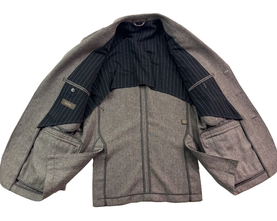 Blazer Chaqueta Tweed Abrigo Deportivo Tasso Elba Mediano 40R Marrón Espiga Foto 3 de 4