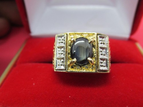 14k Black Sapphire And Diamond Accent Men's Ring Size 10 1970s Circa - Picture 3 of 12