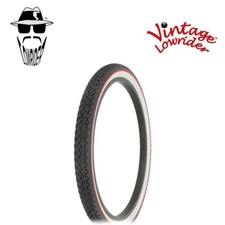 Vtg LOWRIDER BICYCLE TIRE 24 x 2.125 BLACK/WHITE RED LINE HEAVY DUTY DIAMOND.