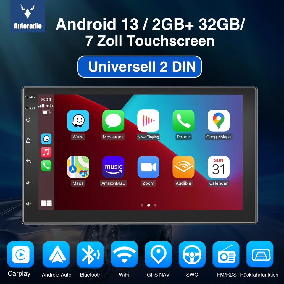 DAB+ Android 13 Autoradio 2 DIN 32G Carplay 7 Zoll GPS NAVI RDS Bluetooth Kamera - Bild 2 von 4