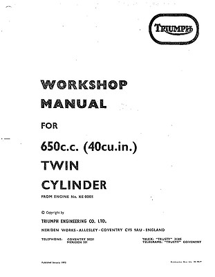 Triumph workshop service manual 1971 & 1972 TR6RV Tiger 650 (5 Speed)