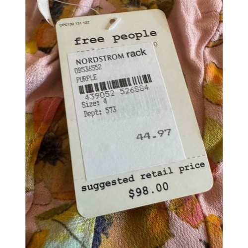 NWT Women 4 Free People Purple Tegan Printed Long Slv Mini Dress Boho Rayon - Picture 4 of 5