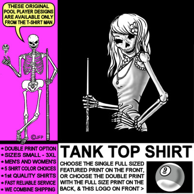 It's all About Attitude so Rack'em Skeleton Girl 9 Ball Pool Player Tank Top