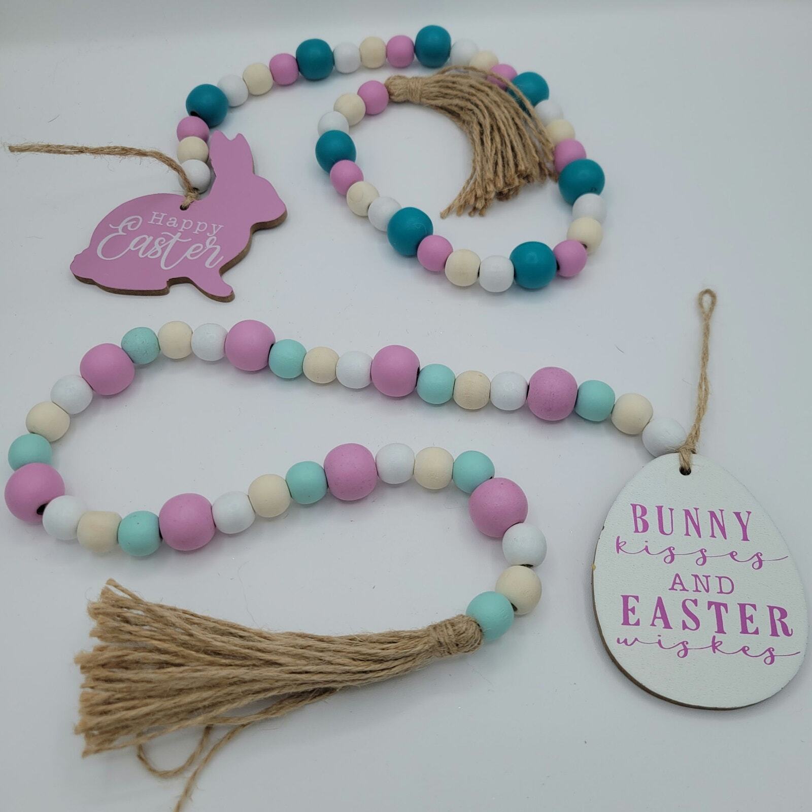 2pc Easter Wooden Bead Hangling Garland Tag Decorations