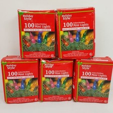 Holiday Style Lot of 5 - 100 Multicolor Mini Lights Green Wire 21 ft Long