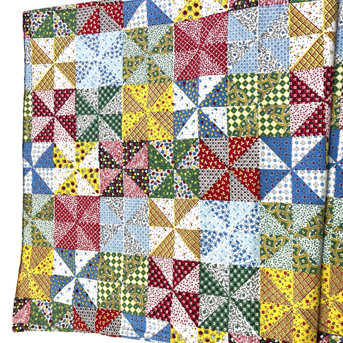 Patchwork Print Toddler Bed Flat Sheet/Blanket Eyelet Trim Lined 34"W x 45"L EUC - Picture 3 of 4