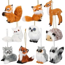 10 Pieces Ornaments, Woodland Faux Fur Animal Ornaments Plush Animal Hanging ...