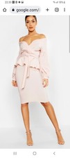 Ladies Stylish Blush Off Shoulder Midi Dress Size 14