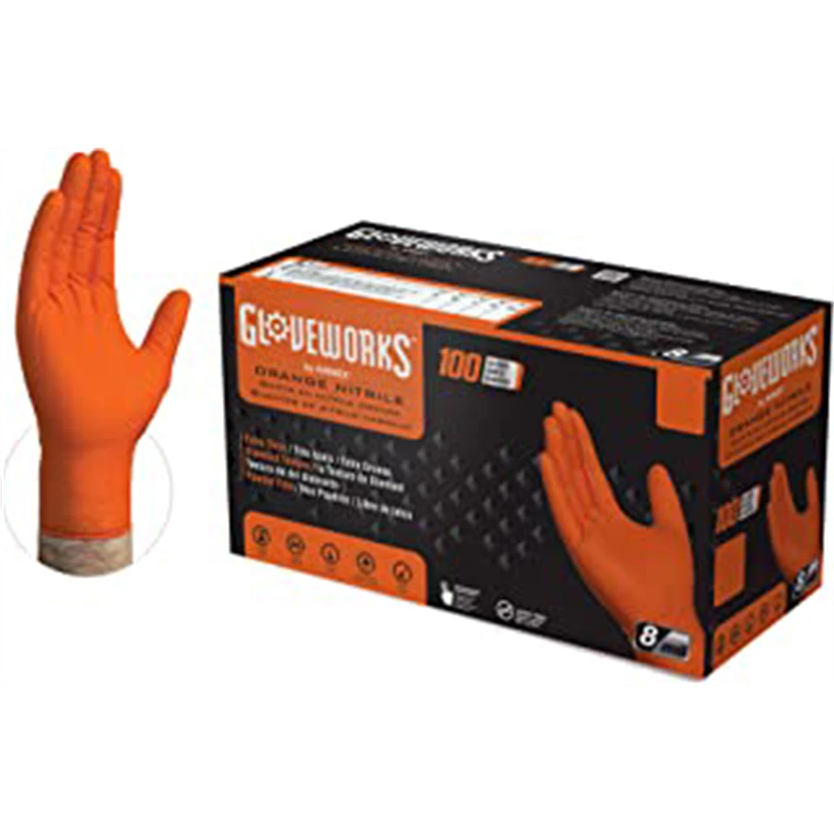 Ammex Corporation GWON48100 Gloveworks HD Orange Nitrile Gloves XL