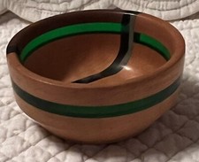 Turned Walnut Tiger Maple Round Bowl Color Inlay Artist Signed 2001