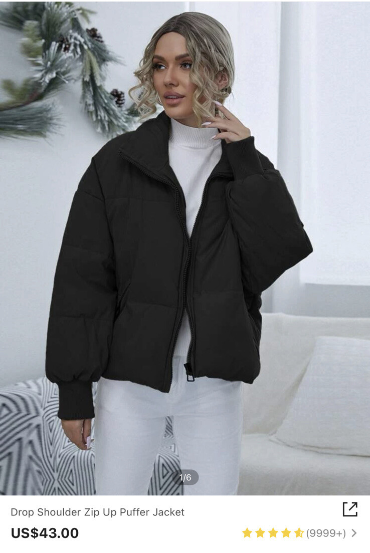 Drop Shoulder Zip Up Puffer Jacket 