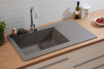 Küchenspüle Einbauspüle Spüle Granit Spülbecken Mineralite 86x50 grau ...