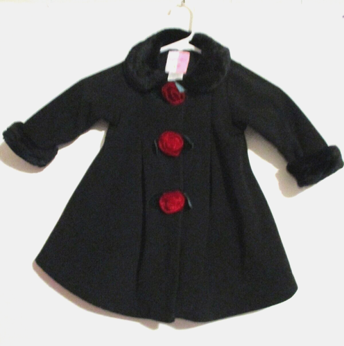 Adorabile abito nero Sophie Rose cappotto invernale finiture in pelliccia sintetica rose taglia 24 M - Foto 7 di 10