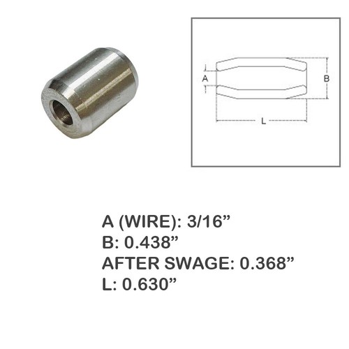 3/16" Stainless Steel 316 Wire Rope Stop Loop Sleeve Round Crimps for Wire Rope - Picture 7 of 7