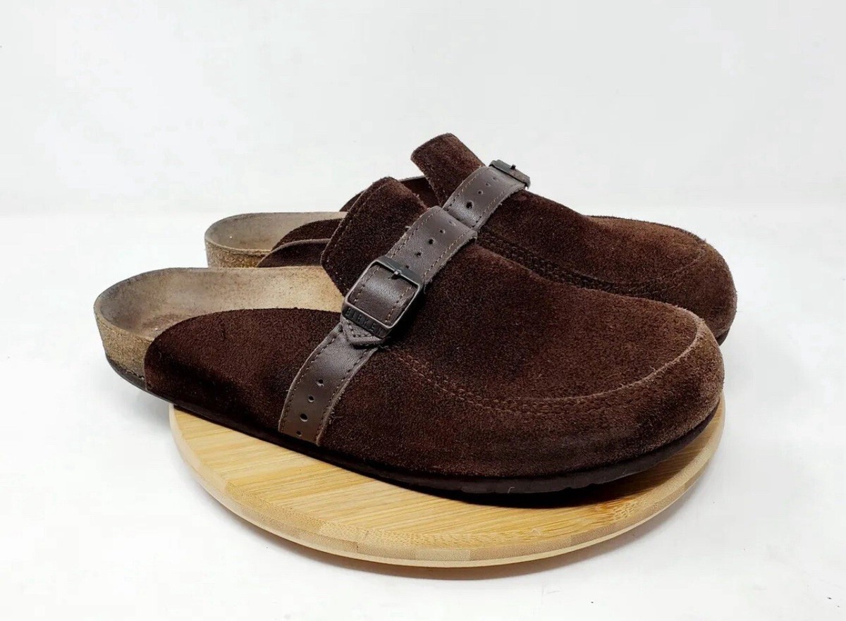 BIRKENSTOCK Suede 'Eaton' Mule Clogs, Brown, Size 42 Boston Slip