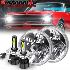 For Chevy Nova 1963-1978 DOT 7" inch Round LED Headlight Black Hi/Lo Sealed Beam