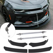 Gloss Black Front Bumper Lip Splitters + Strut Rods For Chevy Camaro 2015-2020