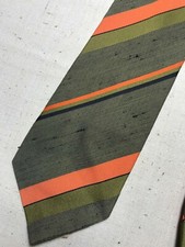 Vintage Men's Necktie Tie Skinny Striped Regimental Orange Stripe Khaki Retro