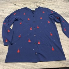 Vintage Quacker Factory Sailboat Lightweight Cardigan M Blue Clothing