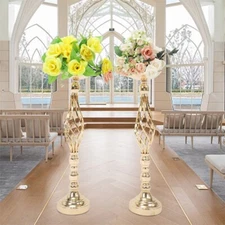 Pair Fashion Gold Vase for Wedding Centerpieces 23 Inch Tall Flower Stand