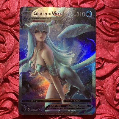 Glaceon Eevee Girls Trainer Fire Goddess Waifu Anime ACG Holo Card MAX