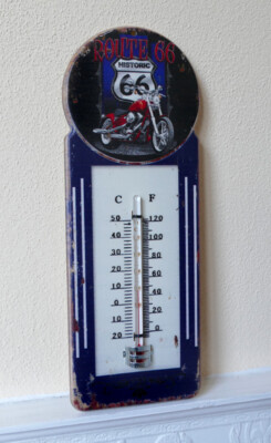 Thermometer Blechschild Metallschild Route 66 Biker Motorrad retro Deko