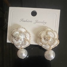 Fashion Jewelry White Imitation Pearl Flower Dangle Drop Earrings for Lobe