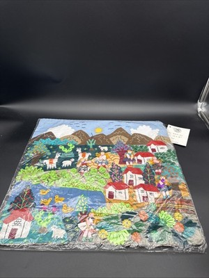 Peruvian Wall Hanging 18x18  Neighborhood And Animal Scene