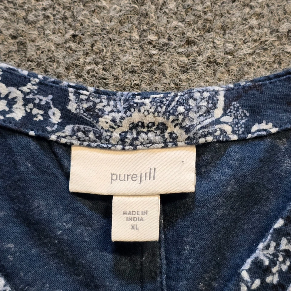 J Jill Top Mujer Talla XL Azul Floral Cuello en V Manga 3/4 Elastizado Informal Cápsula Foto 3 de 4