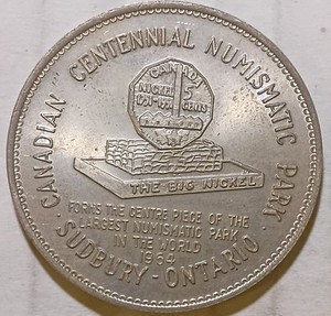 Sudbury, Ontario, Canada - 1964  Canadian Centennial Numismatic Park Big Nickel