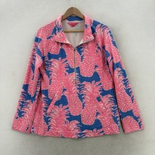 Lilly Pulitzer Skipper Popover Sweatshirt Womens Large Pink Pineapple 1/4 Zip