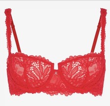 Savage X Fenty Romantic Corded Lace Bra 38C Timeless Red Unlined Balconette NWT