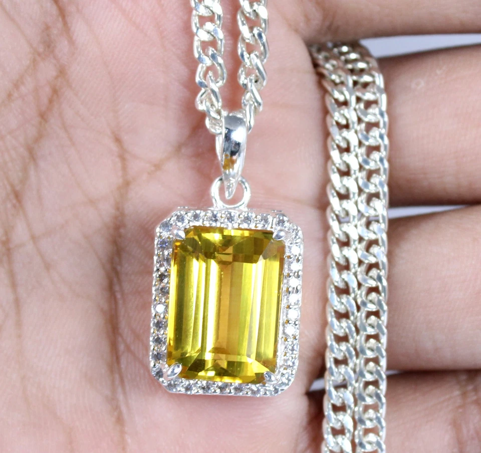 Colgante certificado piedras preciosas talla esmeralda zafiro amarillo natural de 15,48 quilates/15 mm Foto 4 de 4