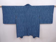 6319T07z600 Vintage Japanese Kimono Silk HAORI Steel blue