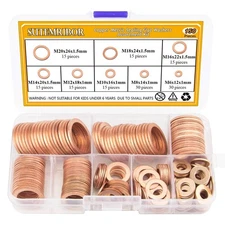 Sutemribor 150PCS 8 Sizes Copper Metric Sealing Washers Flat Washers Assortme...