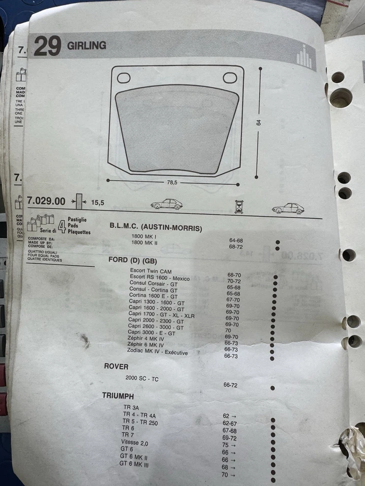 SERIE PASTIGLIE FRENO ANTERIORE FORD CAPRI ESCORT RS1600 ROVER 2000TC SC TRIUMPH - Immagine 3 di 4