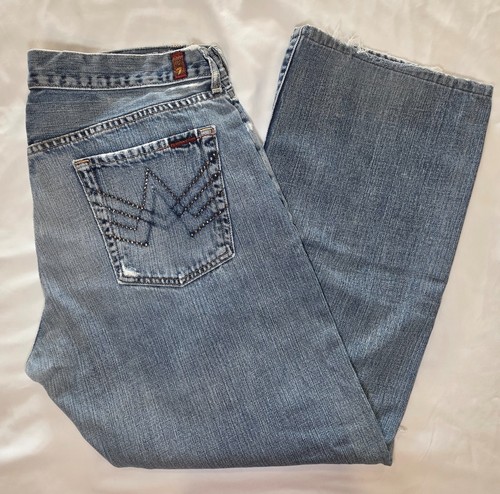 7 For All Mankind Men's Size 36 Y2K Rhinestone Studded Distressed/Damaged Jeans