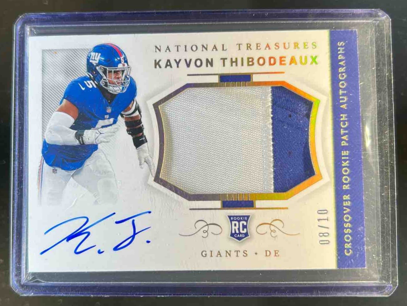 Kayvon Thibodeaux Panini National Treasures Crossover Rookie Patch Autograph #KT Holo Gold