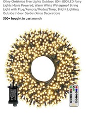 Image of Ollny 800 LED Christmas Fairy Lights 80m. Warm White Indoor/Outdoor. Remote