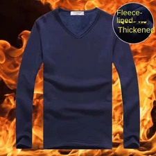 Men’s Warm Plush Thickened Thermal V-Neck Shirt Winter Base Layer Top 2024