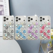 For iPhone 17 Air Pro Max 15 14 13 12 11 Bling Glitter Flower Diamond Case Cover