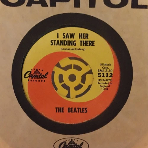 VINYL 45 BEATLES I WANT TO HOLD YOUR HAND/I SAW HER STANDING THERE VG+ CAP. 5112