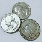 WASHINGTON SILVER QUARTERS LOT OF 3. 90% SILVER CIRCULATED COINS FREE SHIP #8822