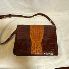 Crocodile Leather Croc Embossed Crossbody Bag Brown/Tan Magnetic Detach Strap