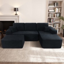 105.7" Cloud Sectional Sofa w/ U-Shaped Chaise, Corduroy Fabric, Black